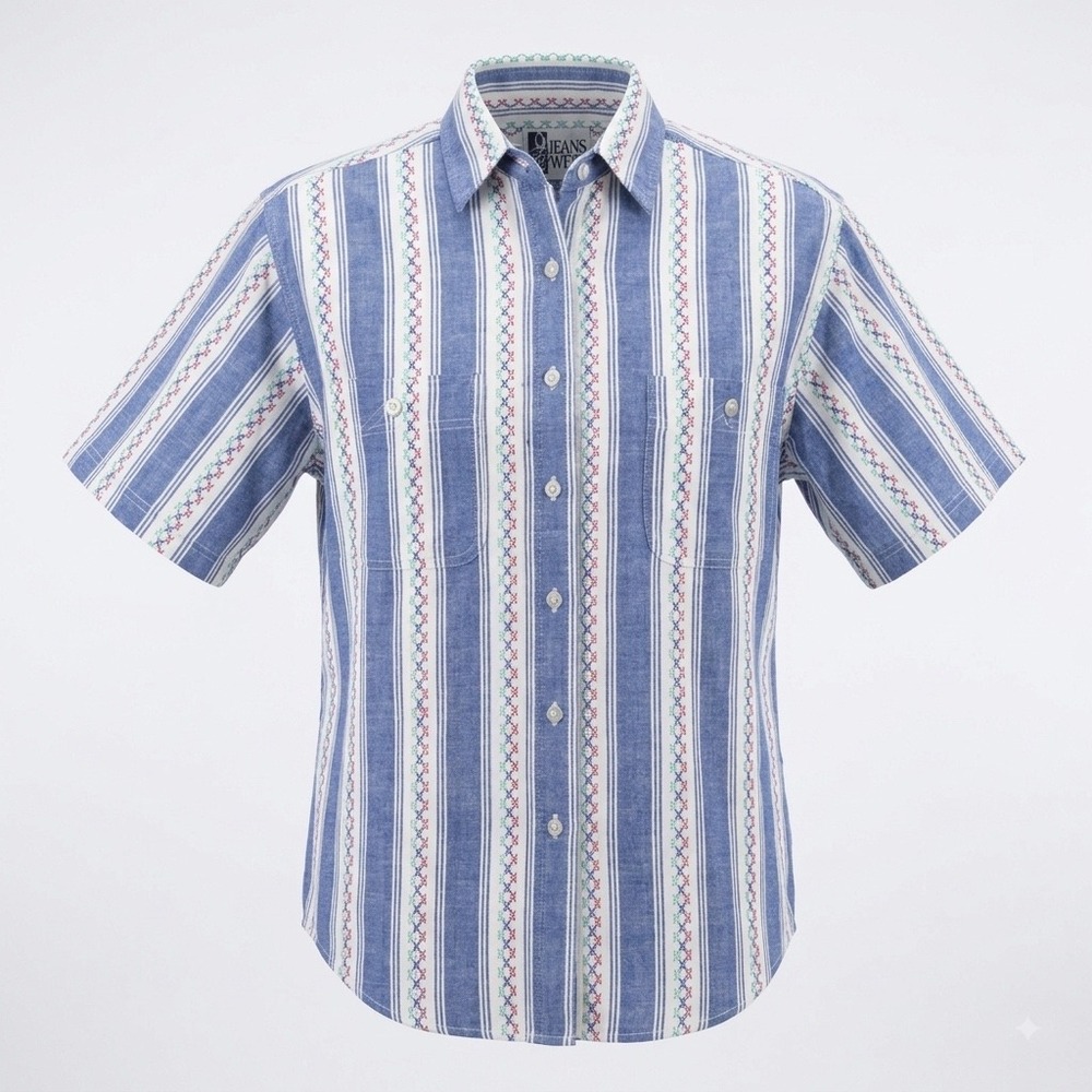 Vtg Jeans Wear Southwestern Striped Short Sleeve Button Up Shirt M/L 90s Y2K